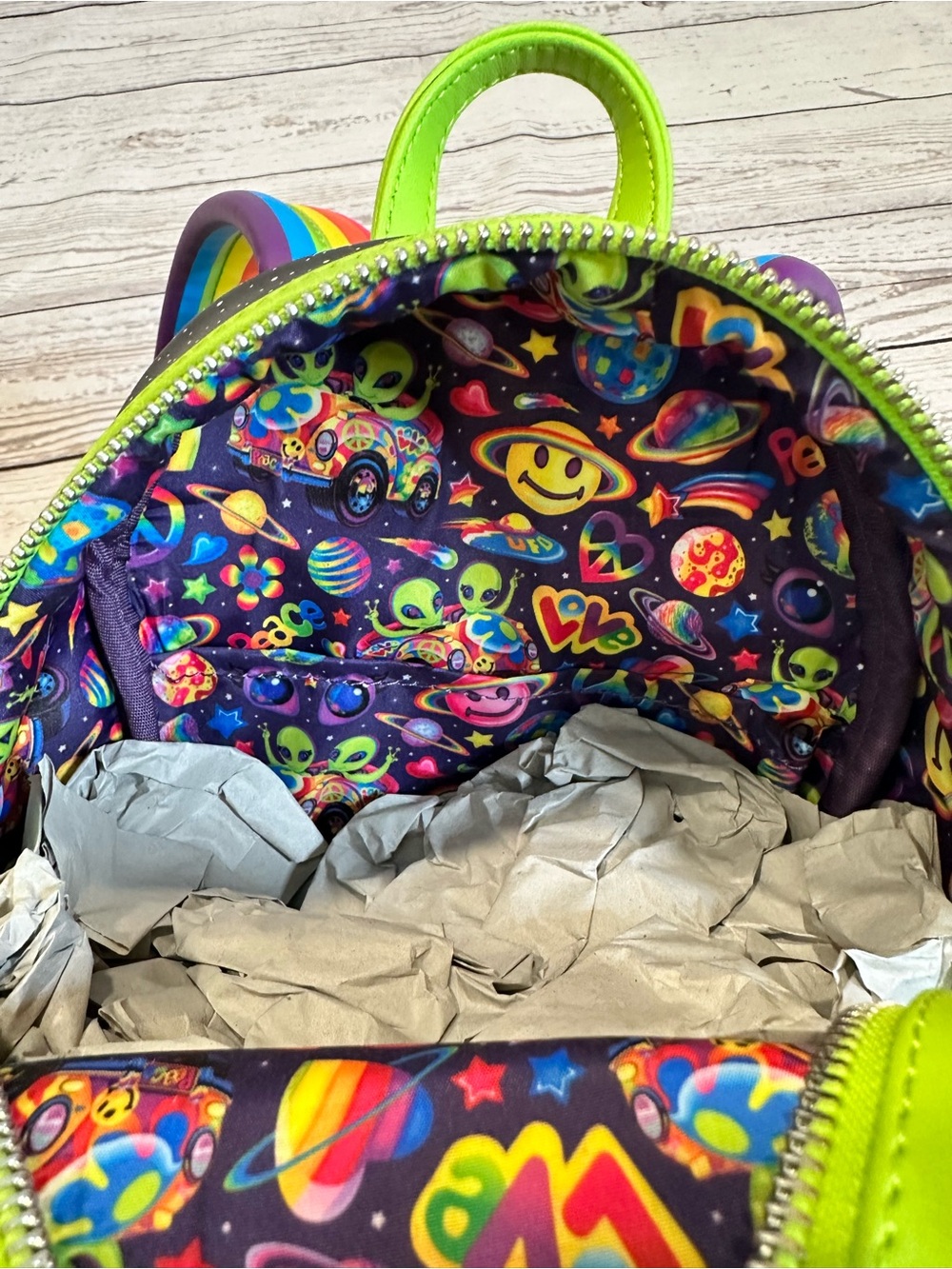 Lisa Frank Loungefly Glow in the Dark Alien Rainbow Mini Backpack - Picture 8 of 8